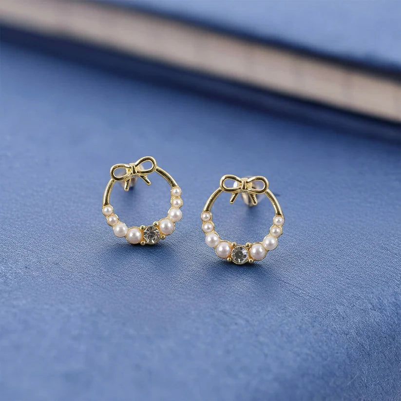 Bow Pearl Hoop Earrings – Gold Plated Korean Style Jewellery