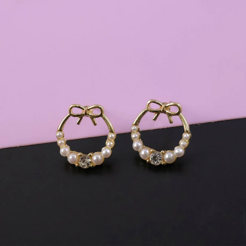 Bow Pearl Hoop Earrings – Gold Plated Korean Style Jewellery
