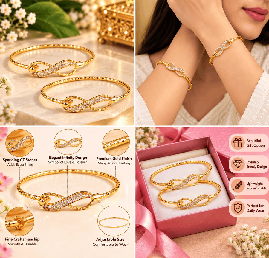 Gold Plated Infinity Design Stone Bracelet – Elegant Fashion Bracelet Pair