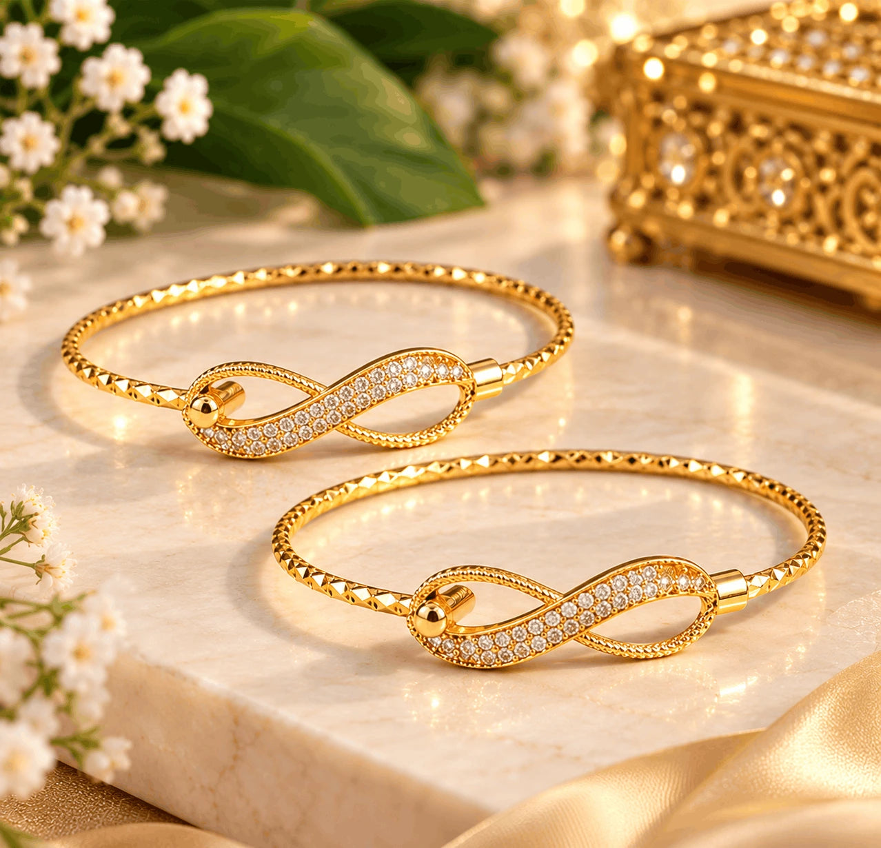 Gold Plated Infinity Design Stone Bracelet – Elegant Fashion Bracelet Pair