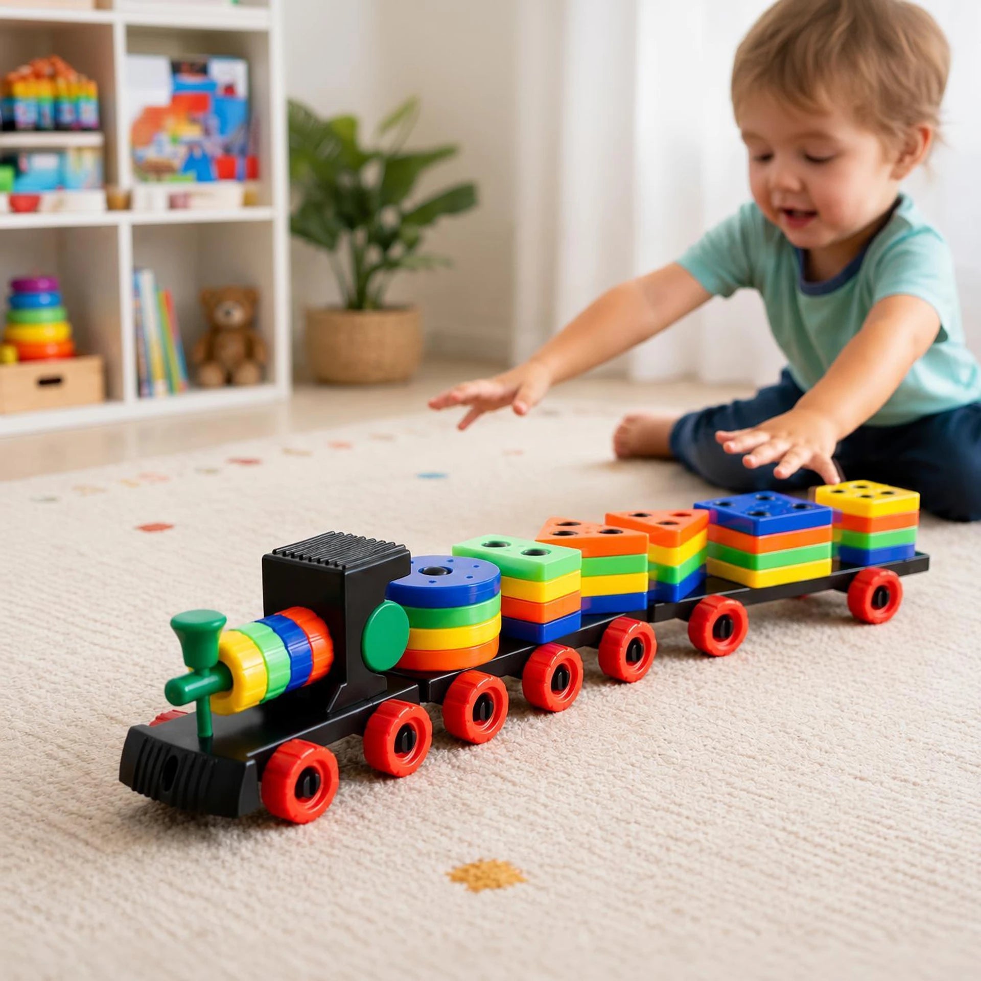 Plastic Train Toddler Toys, 4 Shape Sorter and Stacking Educational