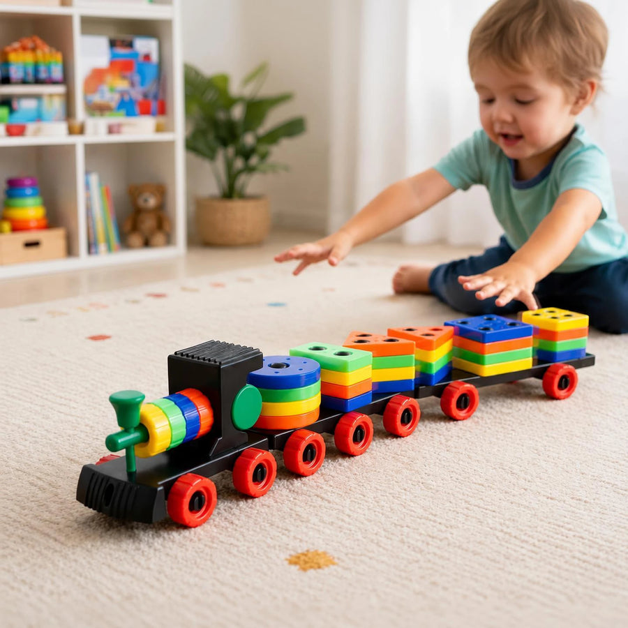 Plastic Train Toddler Toys, 4 Shape Sorter and Stacking Educational