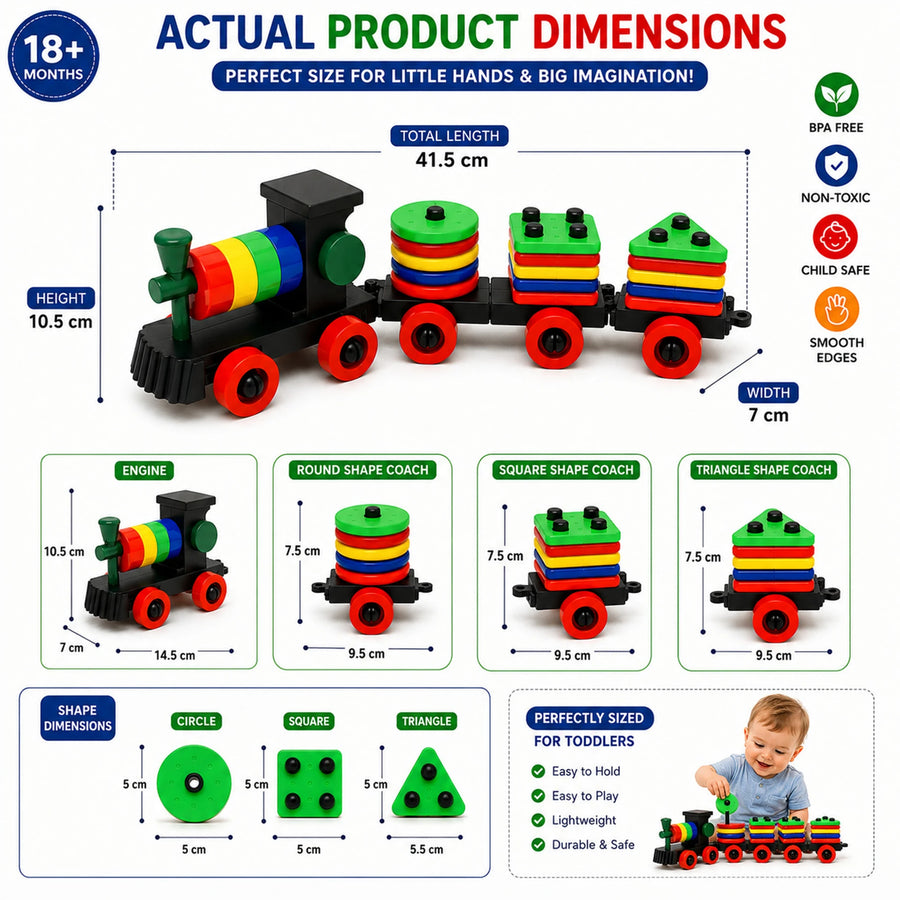 Plastic Train Toddler Toys, 4 Shape Sorter and Stacking Educational
