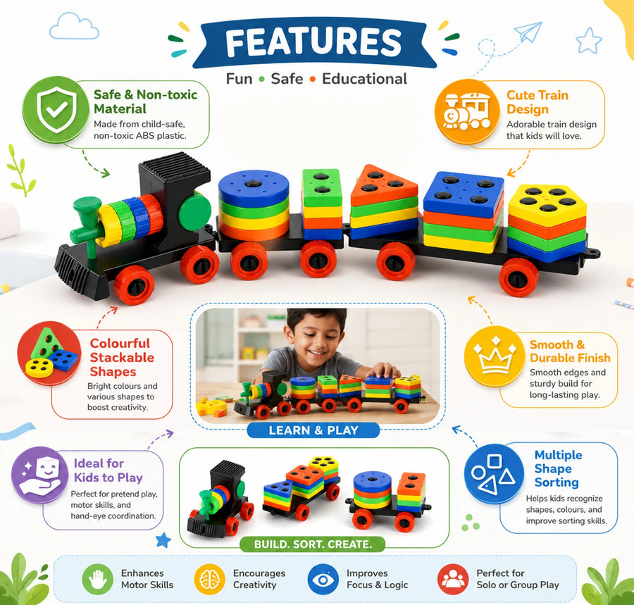 Blocks Puzzle Geometric Train Early Learning Educational Toy