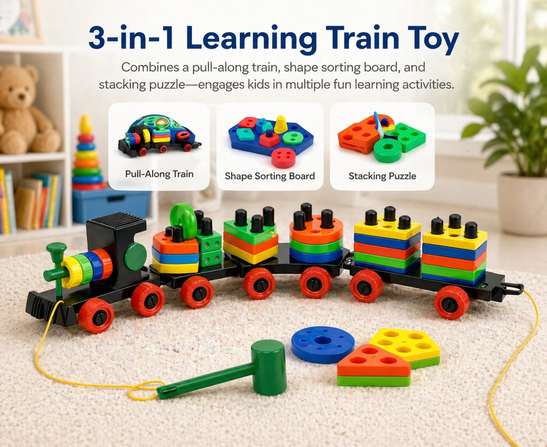 Blocks Puzzle Geometric Train Early Learning Educational Toy