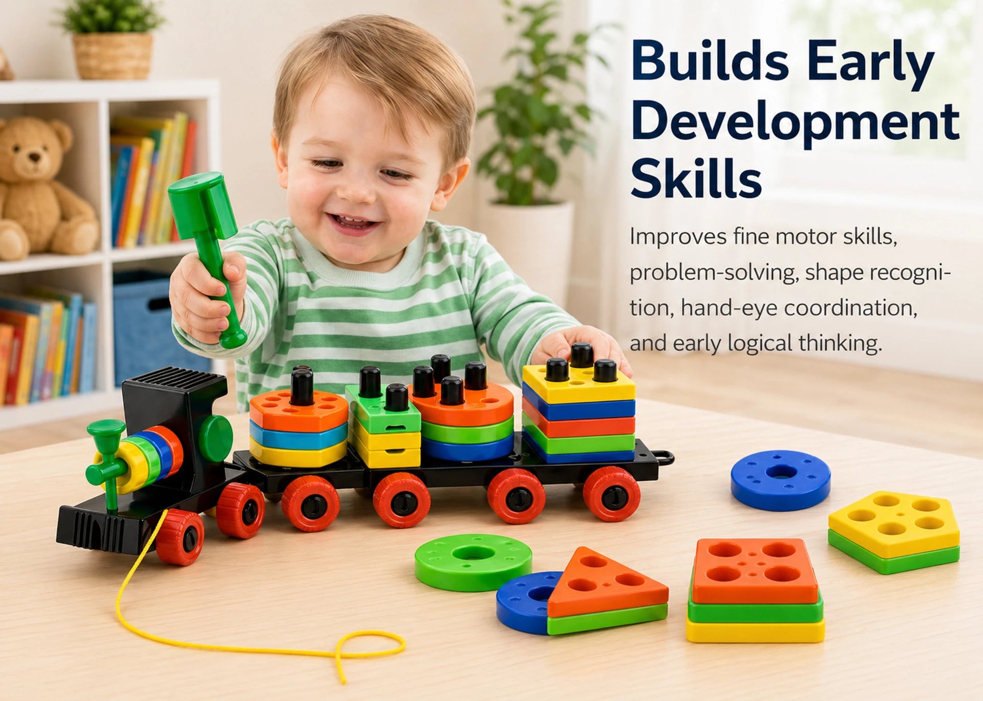 Blocks Puzzle Geometric Train Early Learning Educational Toy