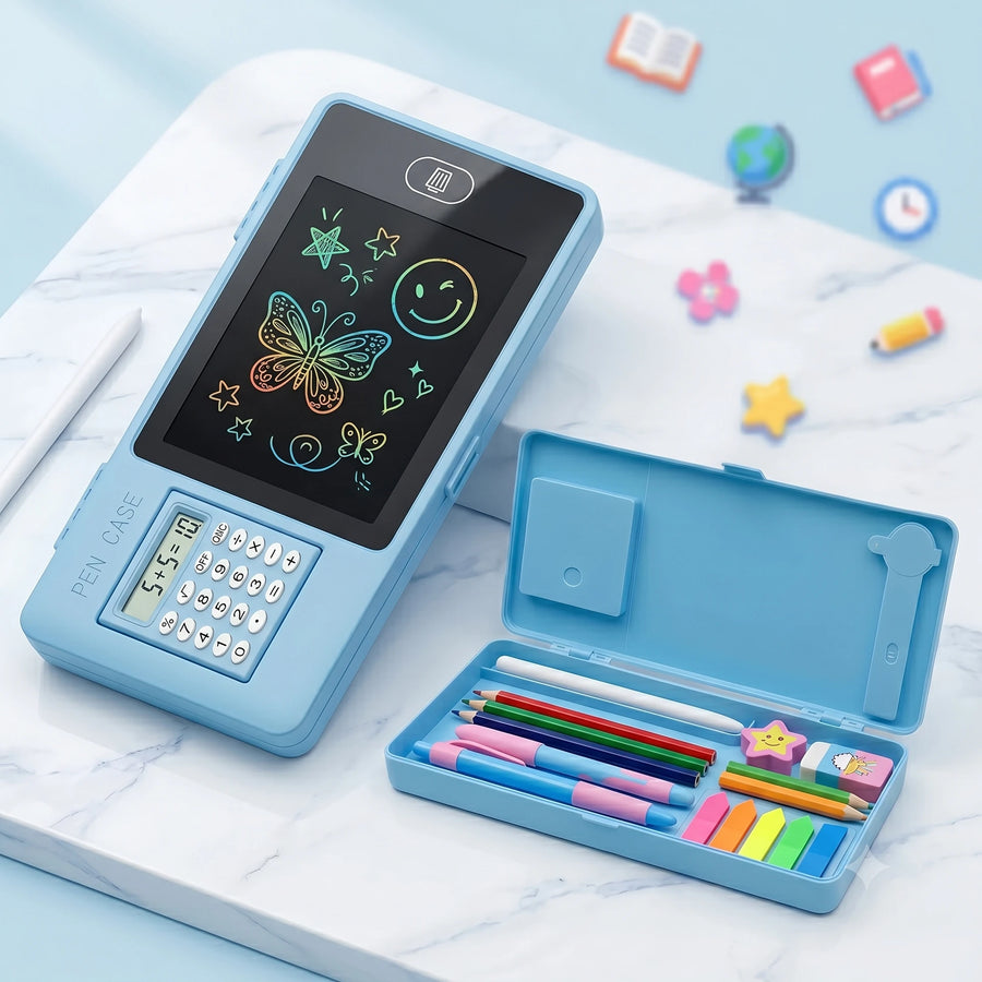 3-in-1 LCD Writing Tablet Pencil Case & Calculator Magic Slate Drawing Board